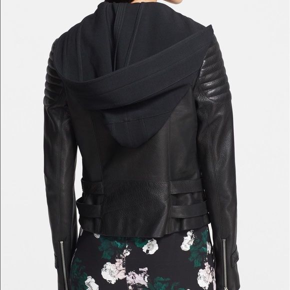 A.L.C. Hooded Black Leather Biker Jacket with removable hood. 12 NWT Pristine - Picture 3 of 12